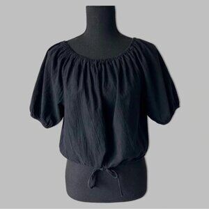 Oak + Fort Black Puff Sleeve Cropped Blouse
